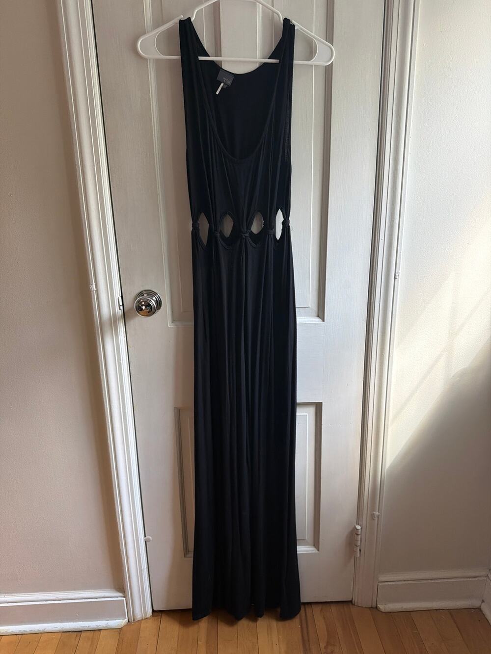 Sparkle & Fade Black Open Waist Cutout Tie Maxi Dress S